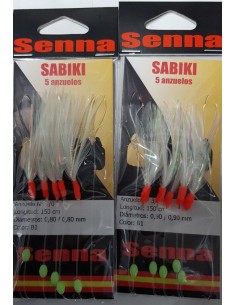 Sabiki Senna 5 anzuelos blanco detellos plata